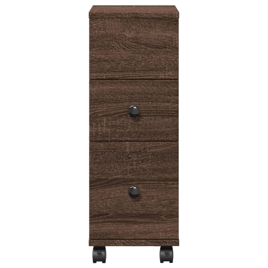 Narrow Bathroom Cabinet with Wheels Brown Oak Engineered Wood